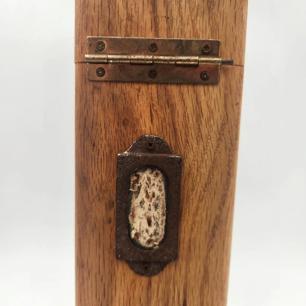 Vintage Oak Wood Match Box Tall Lion Head Knocker Singed Detail Rustic Gothic
